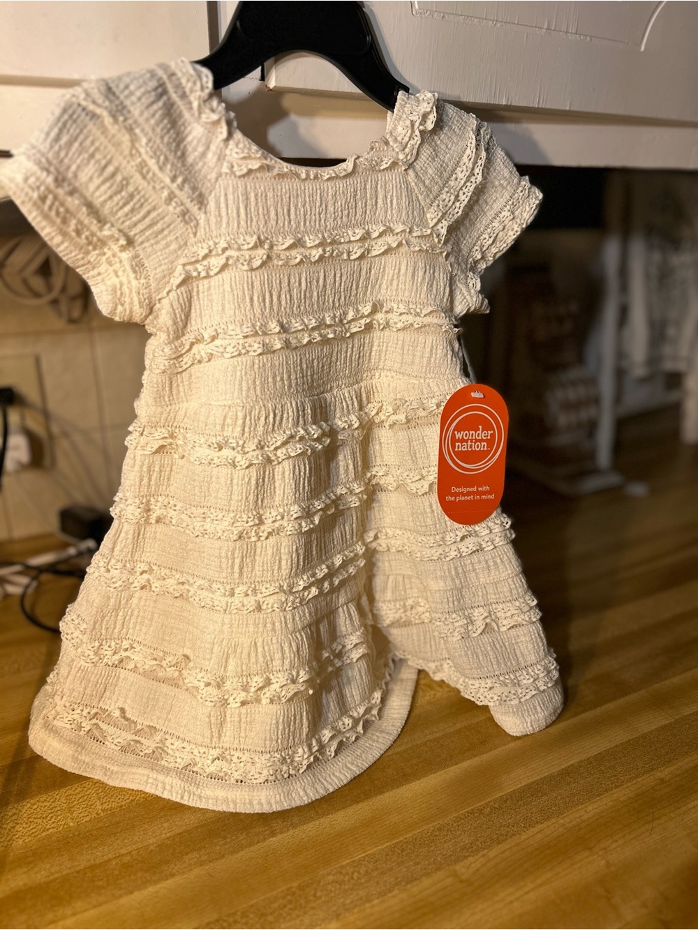 wonder nation Cream Ruffle Tiered Girls' Dress